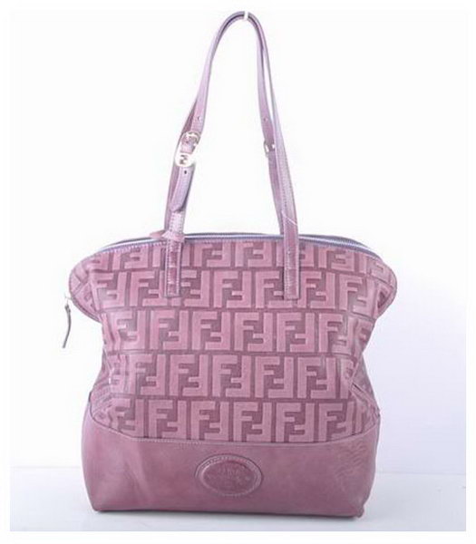 Fendi Zucca Shopper Handbag With Purple Embossed Leather