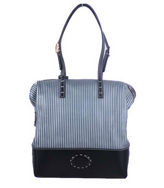 Fendi Zucca Shopper Handbag With Silver Stripe Leather