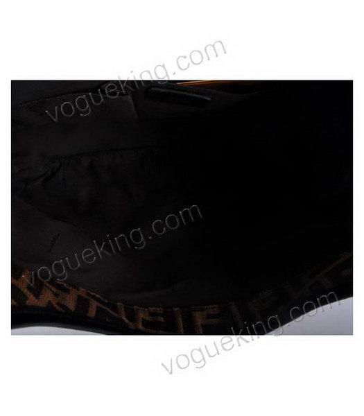 Fendi Zucchino Spalmati F Fabric With Black Leather Hobo Bag-6