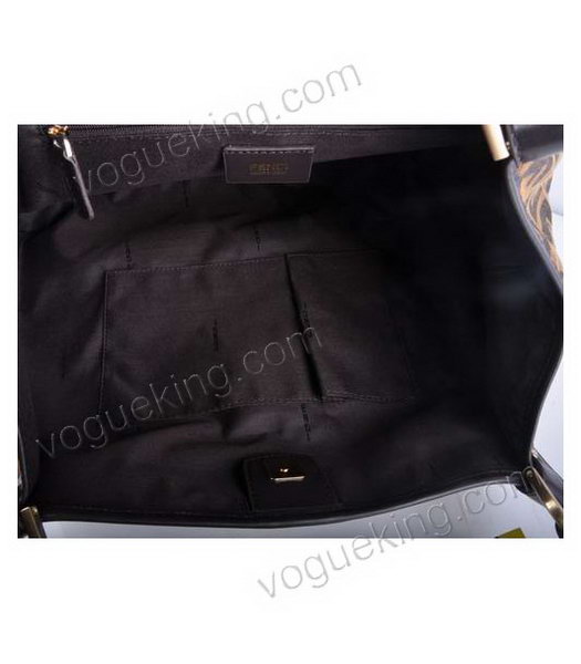 Fendi Zucchino Spalmati F Fabric With Coffee Leather Tote Bag-6