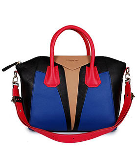 Givenchy Antigona Apricot/Black/Sapphire Blue/Fuchsia Leather Tote Bag