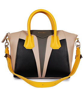 Givenchy Antigona Khaki/Offwhite/Yellow Leather Tote Bag