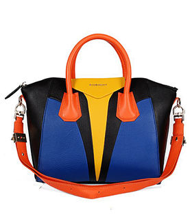 Givenchy Antigona Lemon Yellow/Black/Sapphire Blue Leather Tote Bag