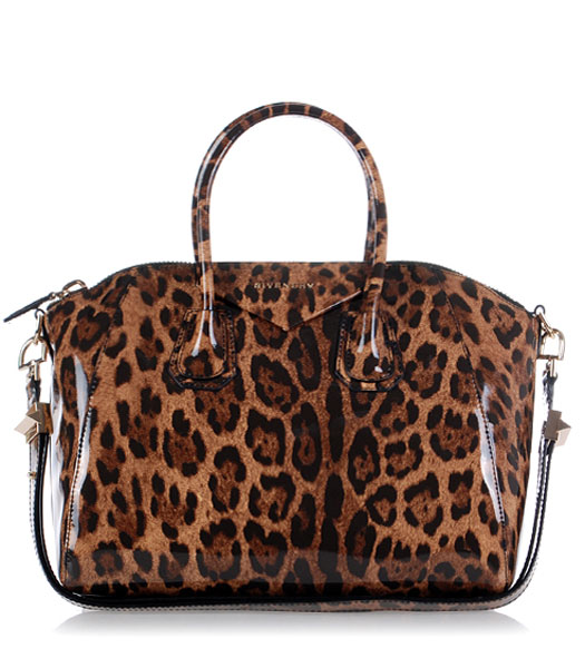 Givenchy Antigona Leopard Print Leather Bag in Coffee