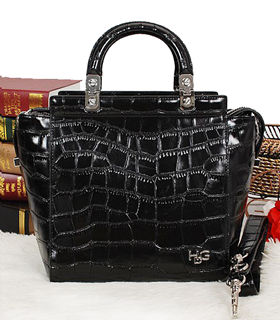 Givenchy Black Croc Veins Leather Top Handle Bag