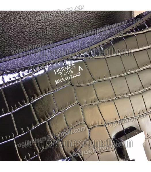 Hermes 23cm Croc Veins Black Leather Shoulder Bag-7