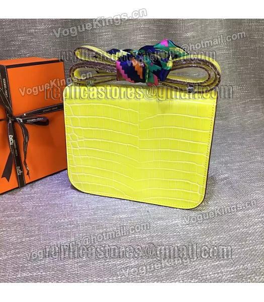 Hermes 23cm Croc Veins Lemon Yellow Leather Shoulder Bag-2