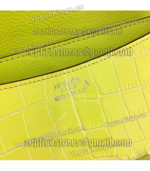 Hermes 23cm Croc Veins Lemon Yellow Leather Shoulder Bag-5