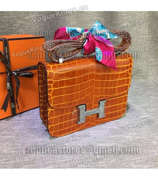 Hermes 23cm Croc Veins Orange Leather Shoulder Bag-1