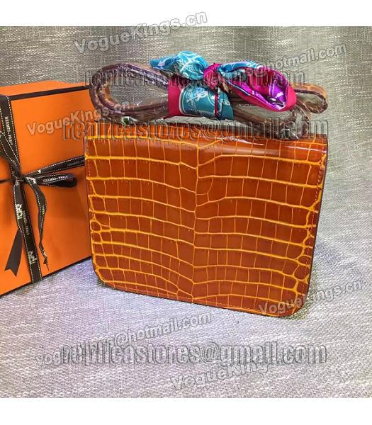 Hermes 23cm Croc Veins Orange Leather Shoulder Bag-2