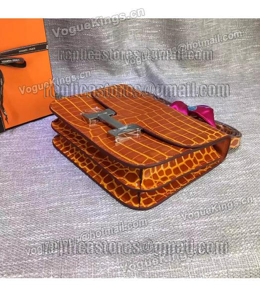 Hermes 23cm Croc Veins Orange Leather Shoulder Bag-4