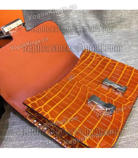 Hermes 23cm Croc Veins Orange Leather Shoulder Bag-5