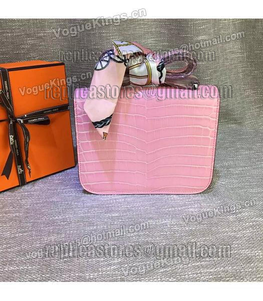 Hermes 23cm Croc Veins Pink Leather Shoulder Bag-2