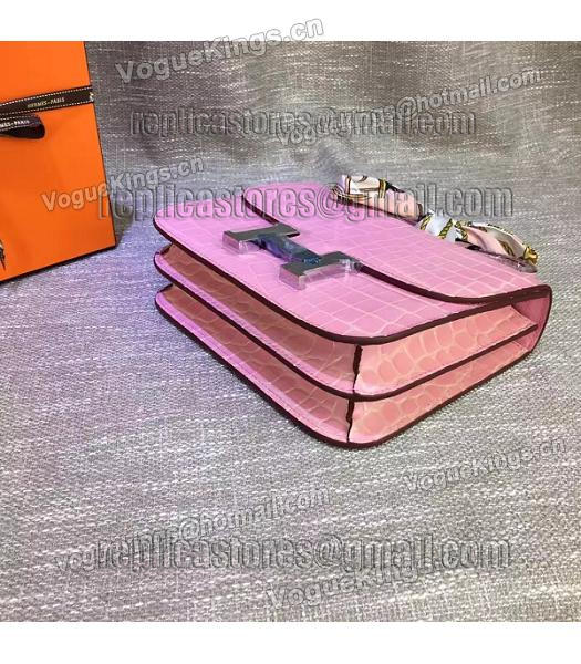 Hermes 23cm Croc Veins Pink Leather Shoulder Bag-3