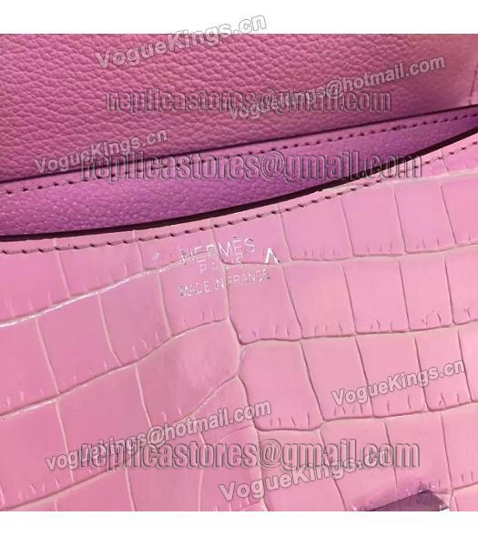 Hermes 23cm Croc Veins Pink Leather Shoulder Bag-6