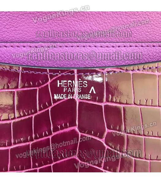Hermes 23cm Croc Veins Purple Leather Shoulder Bag-6