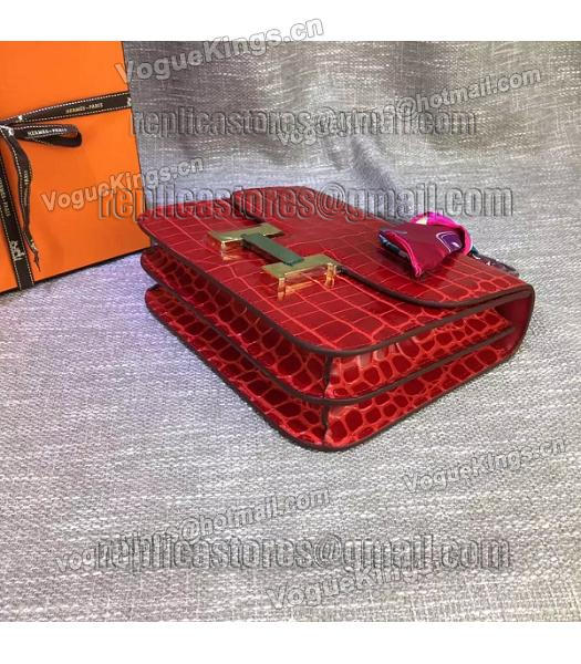 Hermes 23cm Croc Veins Red Leather Shoulder Bag-3