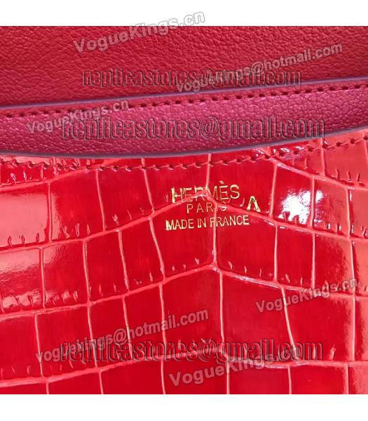 Hermes 23cm Croc Veins Red Leather Shoulder Bag-7