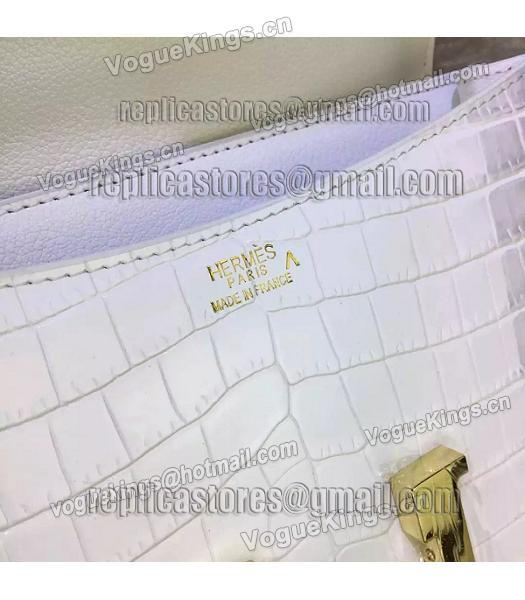 Hermes 23cm Croc Veins White&Grey Leather Shoulder Bag-7