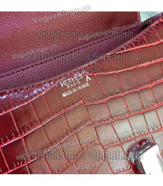 Hermes 23cm Croc Veins Wine Red Leather Shoulder Bag-7
