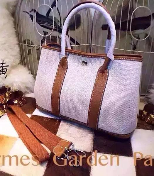 Hermes 32cm Fabric With Earth Yellow Leather Garden Party Tote Bag