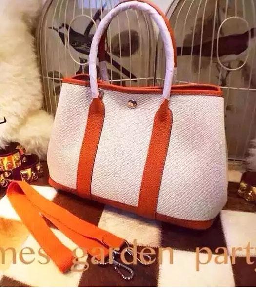 Hermes 32cm Fabric With Orange Leather Garden Party Tote Bag