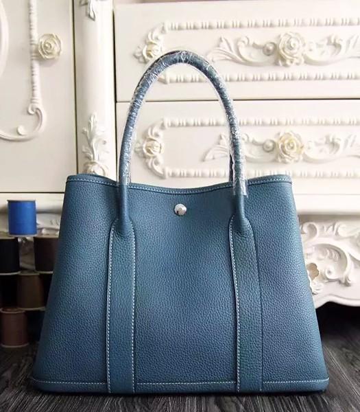 Hermes 32cm Original Leather Garden Party Tote Bag In Grey Blue