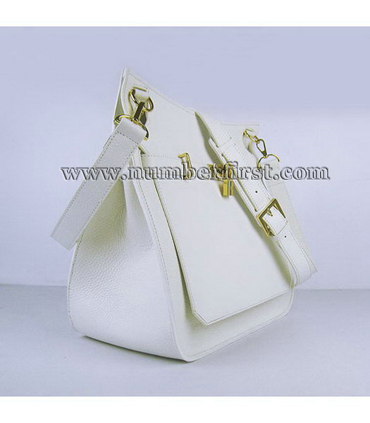 Hermes 34cm Unisex Jypsiere Calfskin Leather Bag White with Golden Metal-1