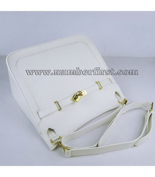 Hermes 34cm Unisex Jypsiere Calfskin Leather Bag White with Golden Metal-4