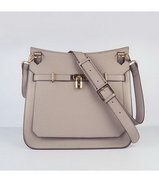 Hermes 34cm Unisex Jypsiere Togo Leather Bag Grey with Golden Metal