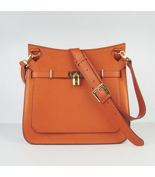 Hermes 34cm Unisex Jypsiere Togo Leather Bag Orange with Golden Metal