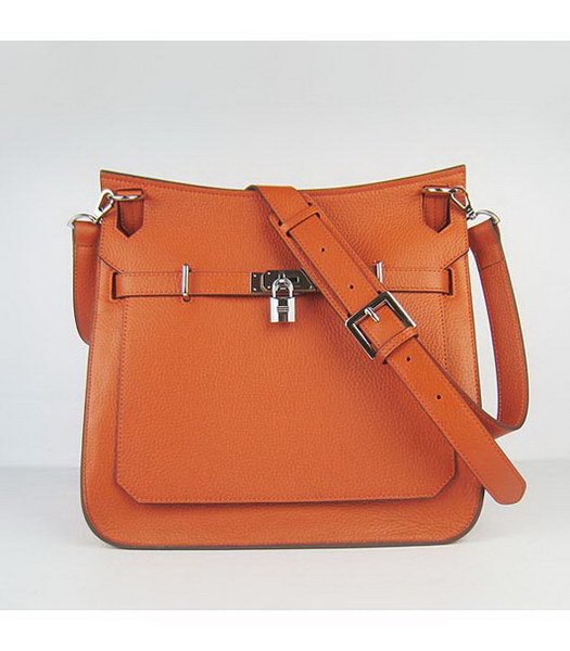 Hermes 34cm Unisex Jypsiere Togo Leather Bag Orange with Silver Metal