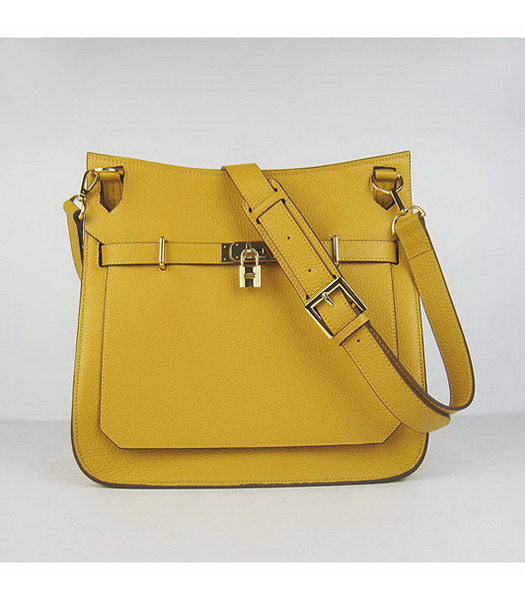 Hermes 34cm Unisex Jypsiere Togo Leather Bag Yellow with Golden Metal