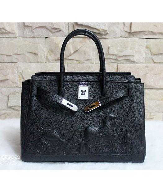Hermes 35cm Togo Leather Horse-drawn Tote Bag Black