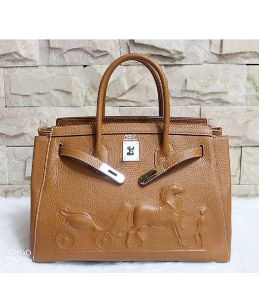 Hermes 35cm Togo Leather Horse-drawn Tote Bag In Earth Yellow