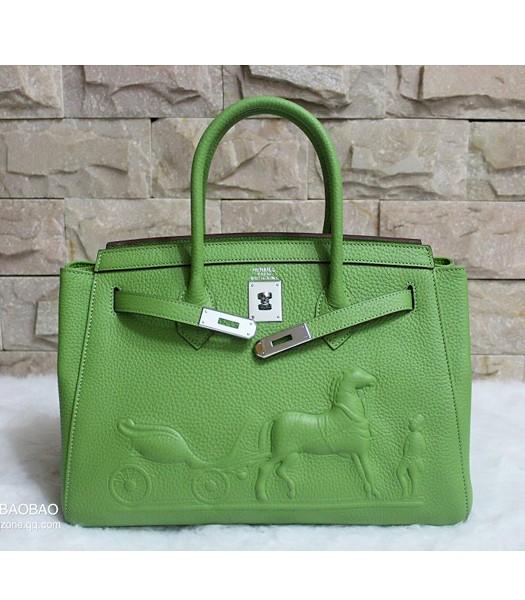 Hermes 35cm Togo Leather Horse-drawn Tote Bag In Green