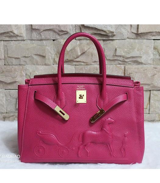 Hermes 35cm Togo Leather Horse-drawn Tote Bag In Rose Red