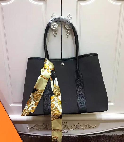 Hermes 36cm Garden Party Tote Bag With Black Leather