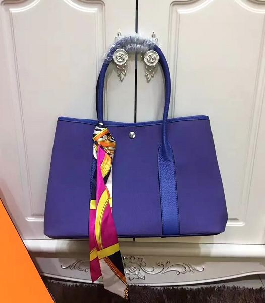 Hermes 36cm Garden Party Tote Bag With Blue Leather
