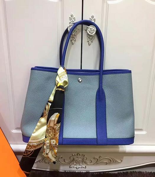 Hermes 36cm Litchi Veins Leather Garden Party Tote Bag Blue