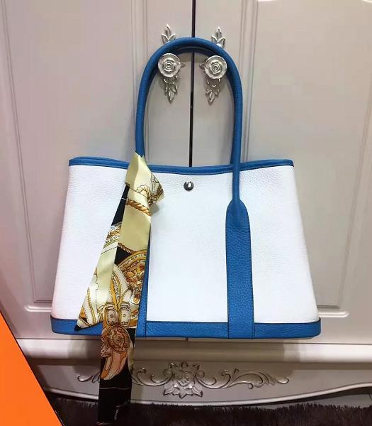 Hermes 36cm Litchi Veins Leather Garden Party Tote Bag White