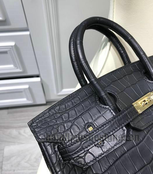 Hermes Birkin 25cm Black Real Croc Leather Golden Metal Top Handle Bag-1