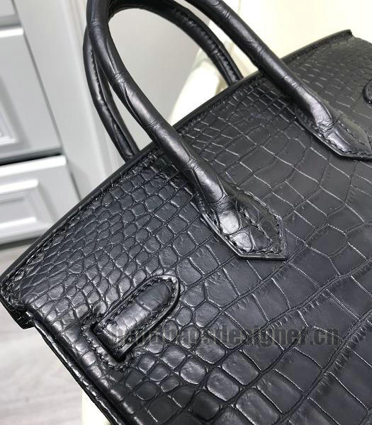 Hermes Birkin 25cm Black Real Croc Leather Golden Metal Top Handle Bag-5