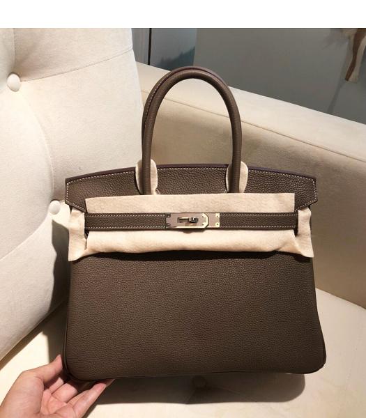 Hermes Birkin 25cm Coffee Imported Togo Imported Leather Silver Metal Top Handle Bag