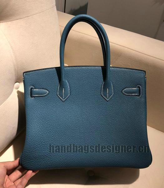 Hermes Birkin 25cm Grey Blue Imported Togo Imported Leather Silver Metal Top Handle Bag-1