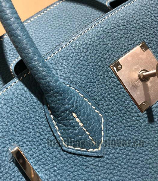 Hermes Birkin 25cm Grey Blue Imported Togo Imported Leather Silver Metal Top Handle Bag-3