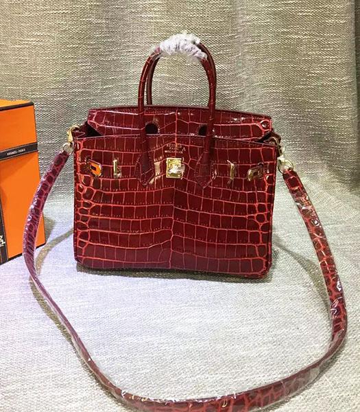 Hermes Birkin 25cm Jujube Red Croc Veins Leather Top Handle Bag