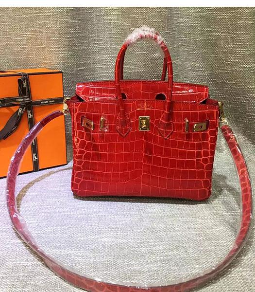 Hermes Birkin 25cm Red Croc Veins Leather Top Handle Bag