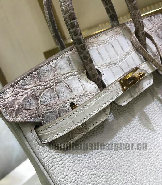 Hermes Birkin 25cm White Real Croc With Togo Leather Golden Metal Top Handle Bag-1
