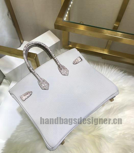 Hermes Birkin 25cm White Real Croc With Togo Leather Golden Metal Top Handle Bag-3